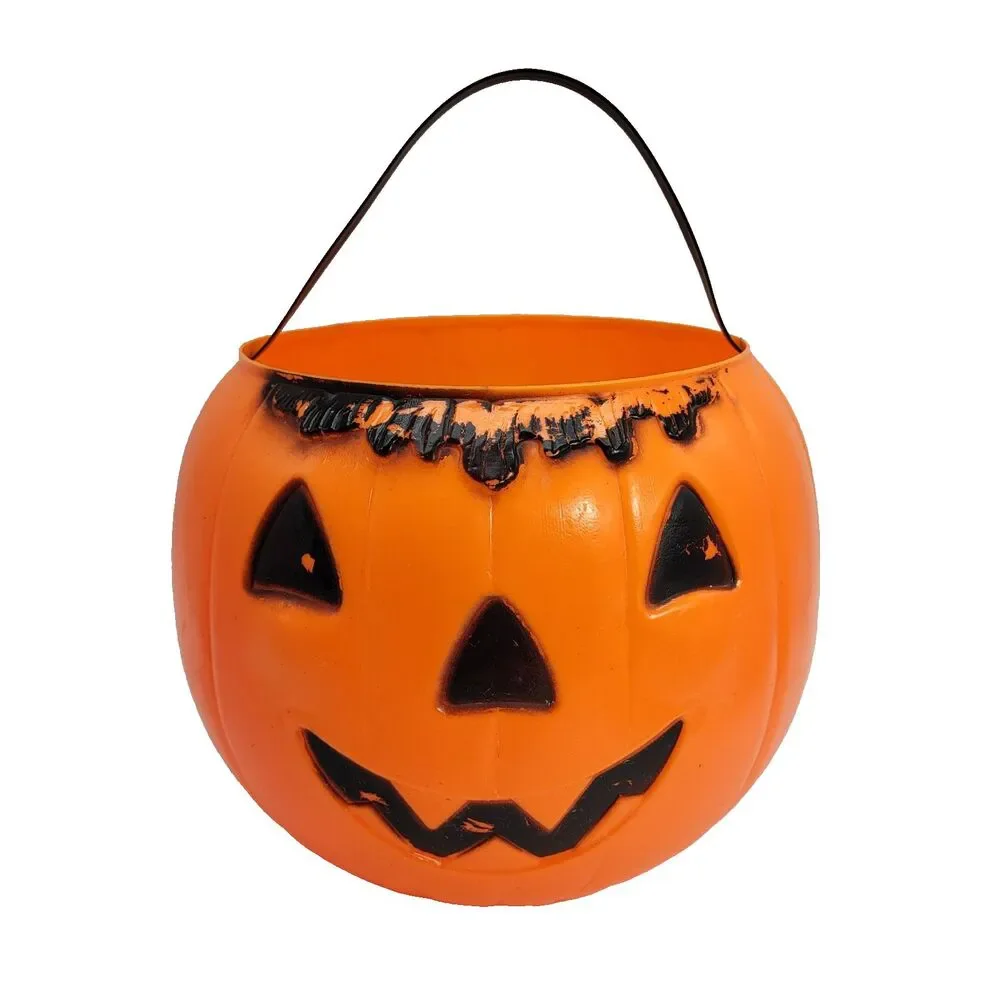 Vintage 1970 Empire Pumpkin Jack-O-Lantern Blow Mold Candy Pail Treat Bucket